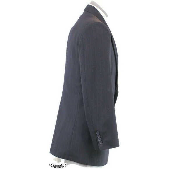 Stafford 2 Piece Suit Mens Blue Striped Wool Blend 2 Btn 40R Pleated Fronts 35"W - Picture 7 of 11